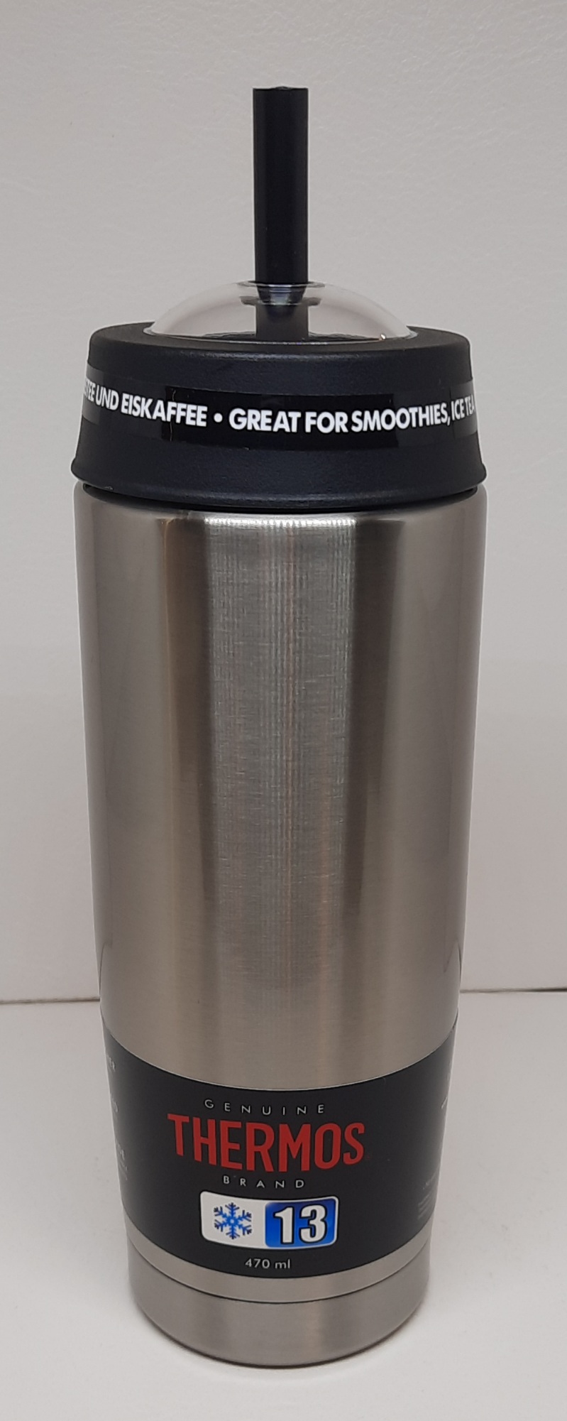 Isoliertrinkbecher Cold Cup, 470ml Edelstahl mattiert,Verschluss-System mit Trinkhalm Frei von BPA und Schadstoffen