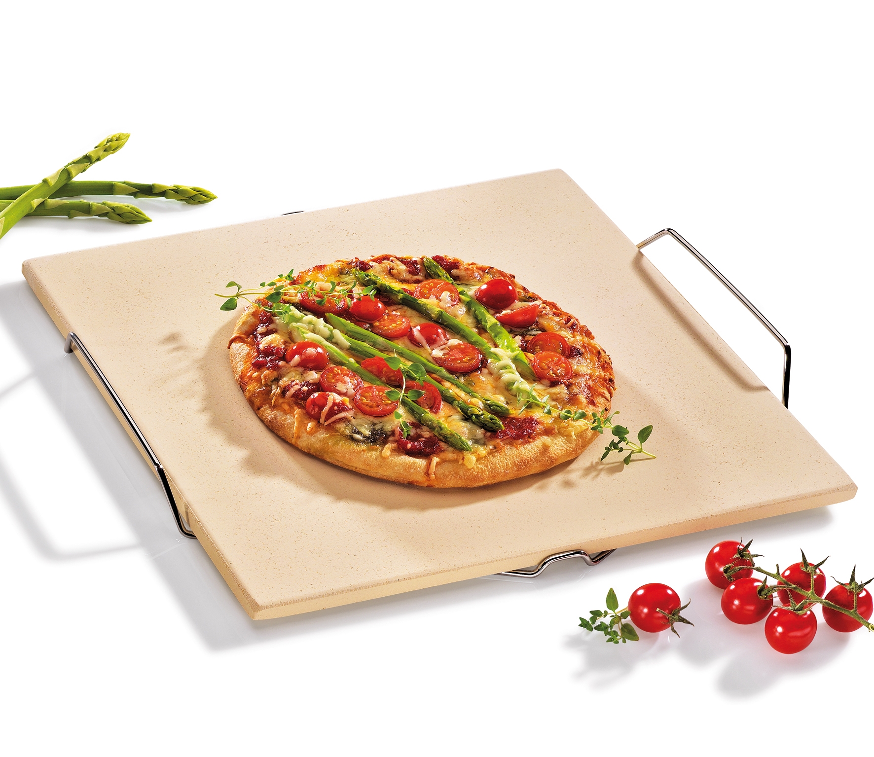 Pizzastein mit Gestell 38x33,5x1cm Pizza wie vom Italiener + feuerfestes Material auch für den Grill