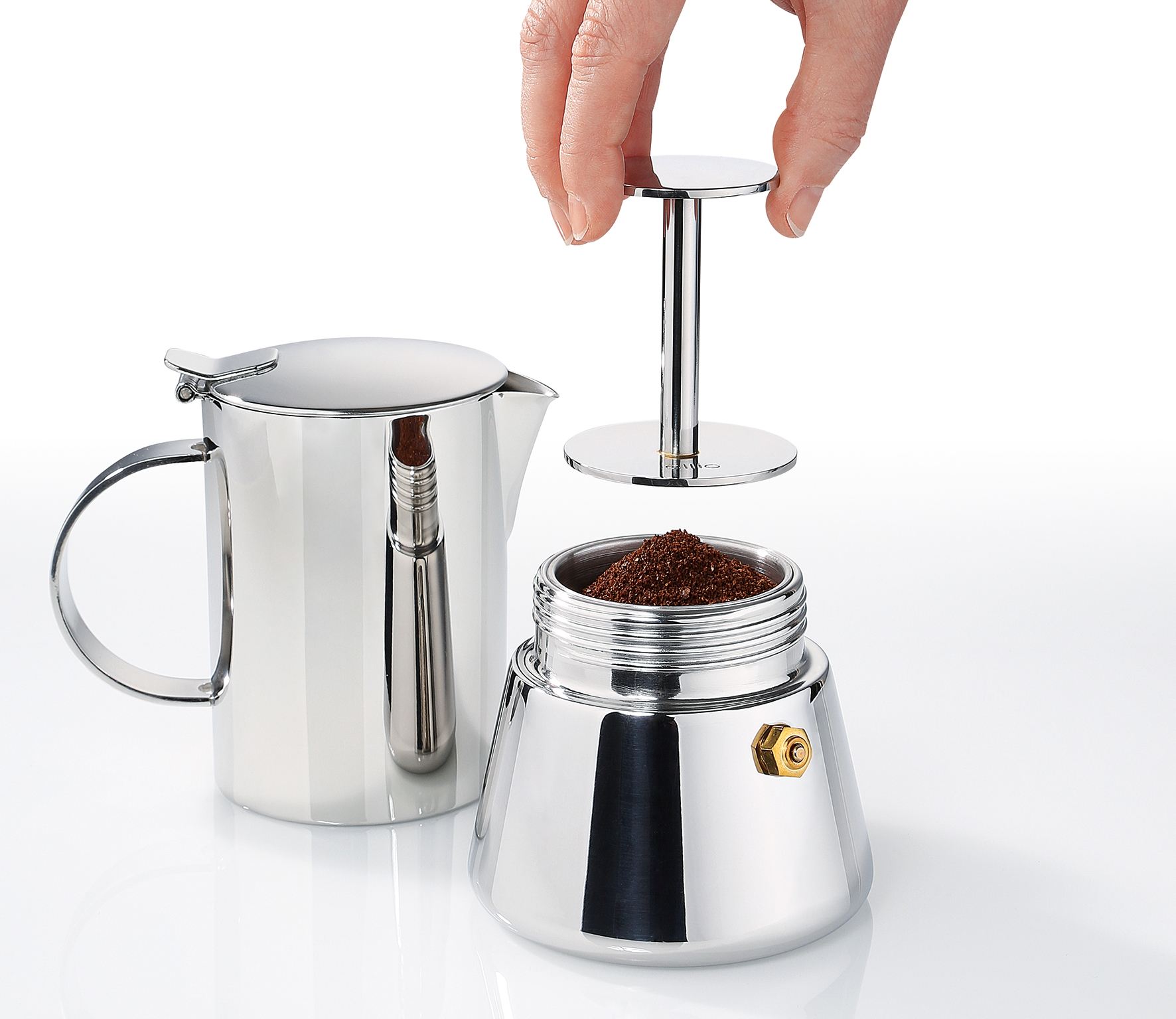 Espressodrücker mit 2 Stempeln Ø: 5,5 cm  iegt gut in der Hand + ohne Kraftaufwand  