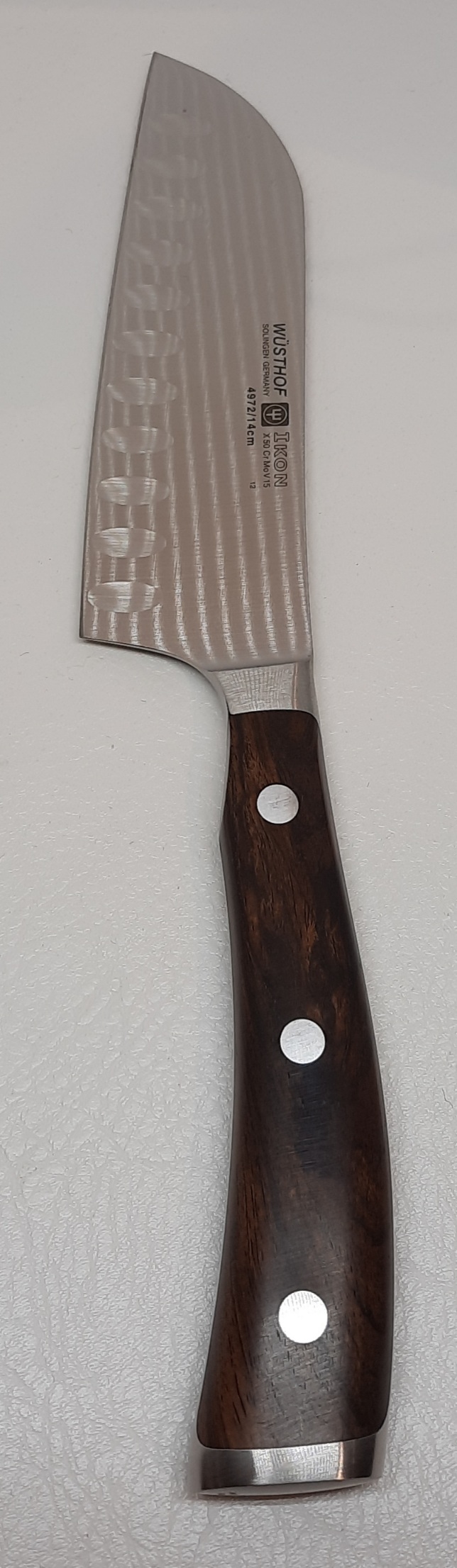 Santoku 14cm IKON mit Kulle geschmiedete Klinge,Grenadill-Holz 