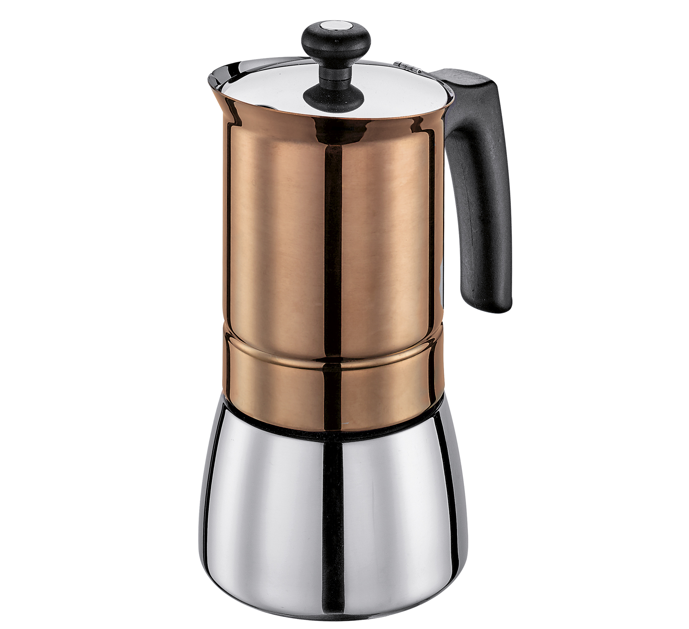 Espressokocher TOSCA 6 Tassen, Edelstahlkupfer ist ein Blickfang für jede Küche Mit induktionsgeeignetem Boden Ø 9 cm