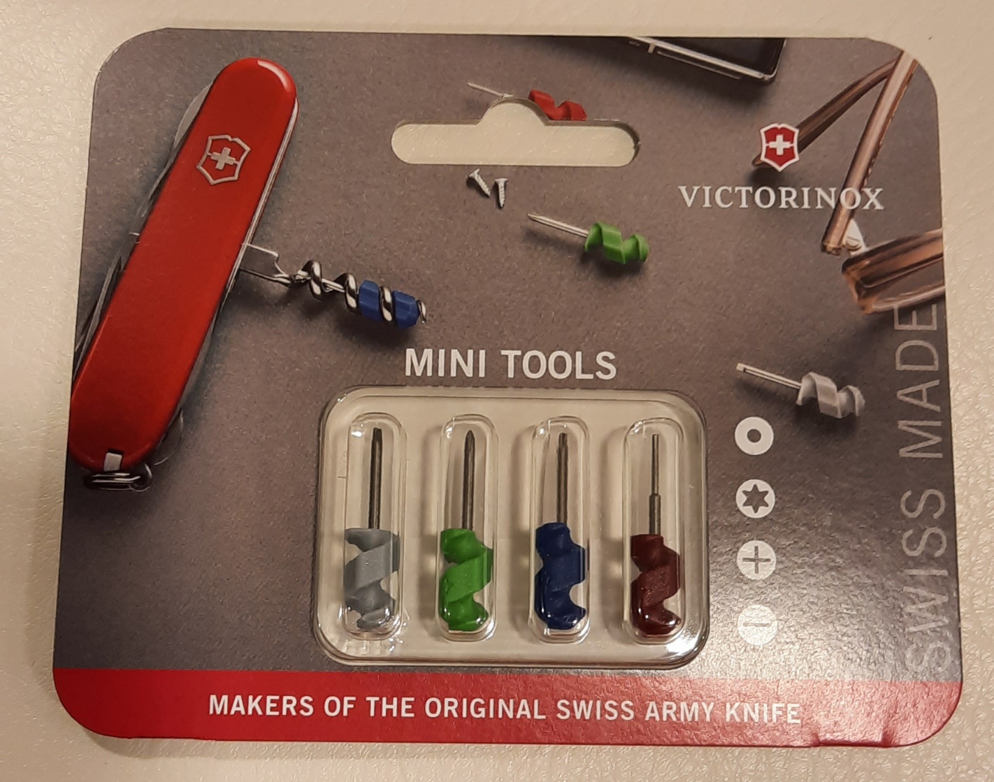 Mini Tools, Set 4-teilig, farbig für Taschenmesser mit Korkenzieher als Ergänzung,
