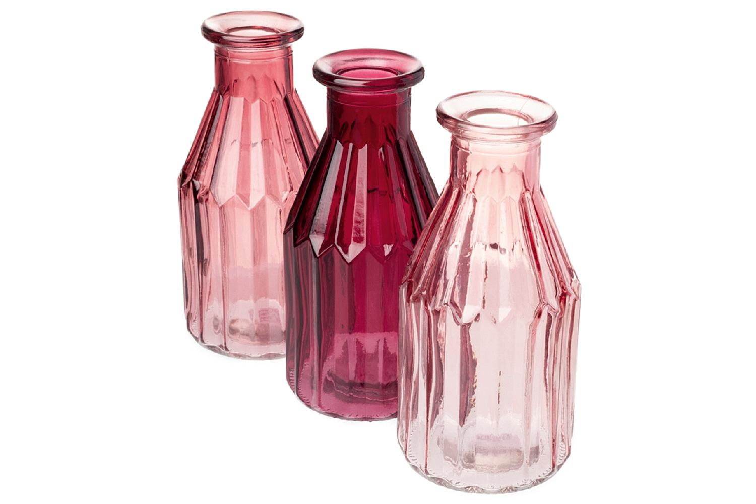 Blumen Vase . 7,5cm H 15,5cm  Glas, mit Rillenstruktur,beere / rosa / pink 