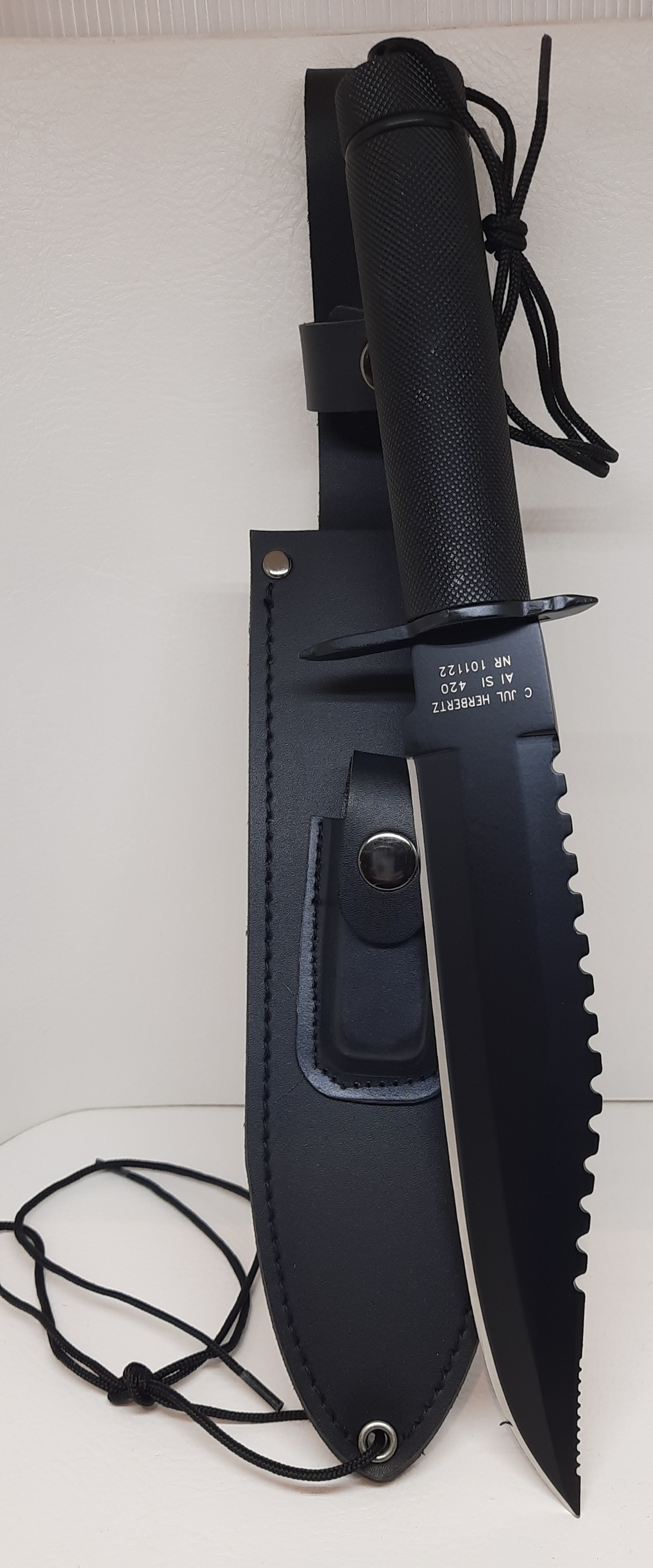 Herbertz Survival-Messer, Stahl AISI 420, Rückensäge, schwarz beschichtet 