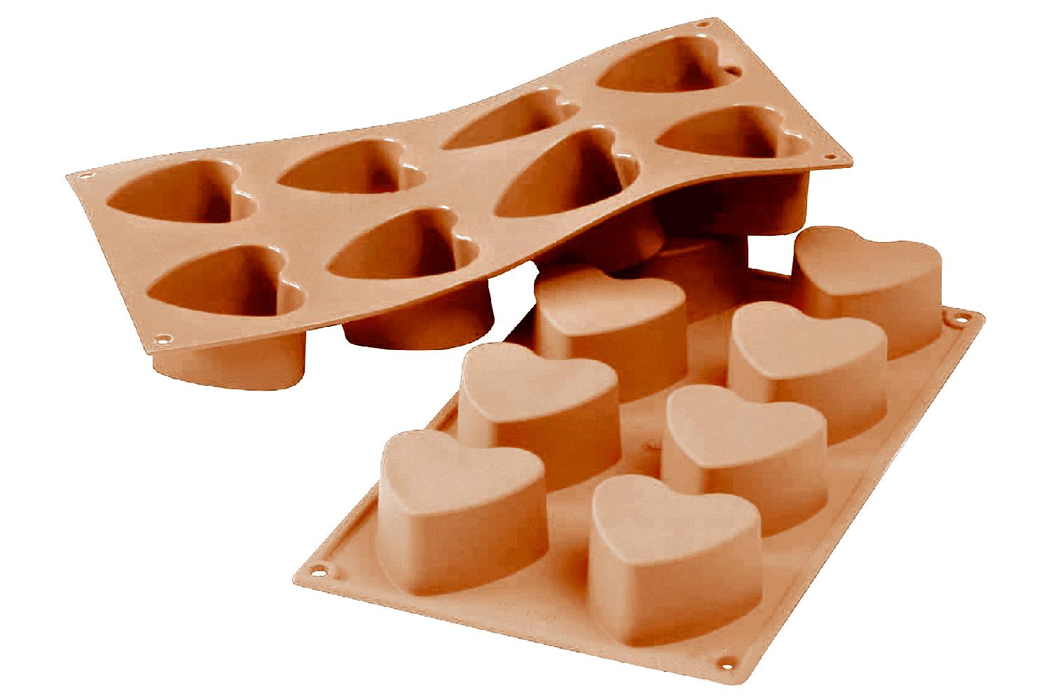 Muffinbackform .Herz 8er Ø6 Silikon Silikon, für 8 Gebäcke, backofenfest bis 230°C tiefkühlgeeignet bis -60°C terracotta Ø 6 cm, H 3,