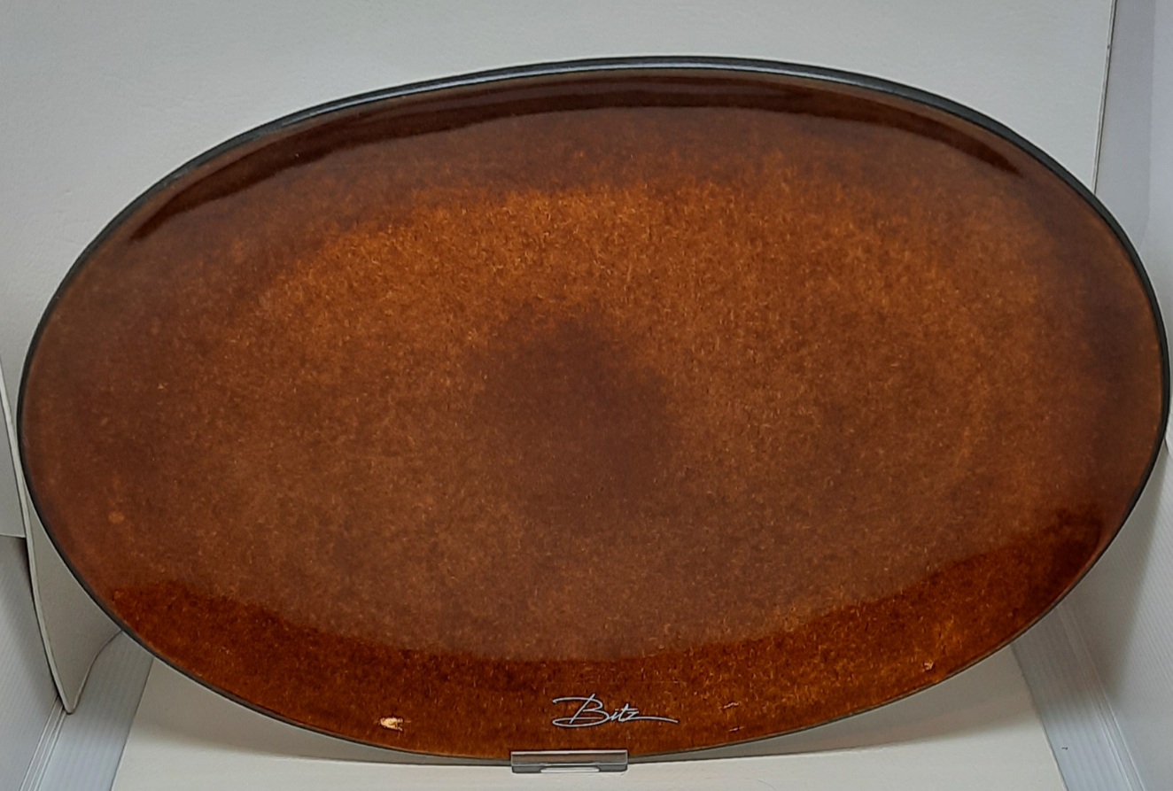 Platte oval BITZ black/amber 36x25cm Steingut, Spülmaschienenfest 