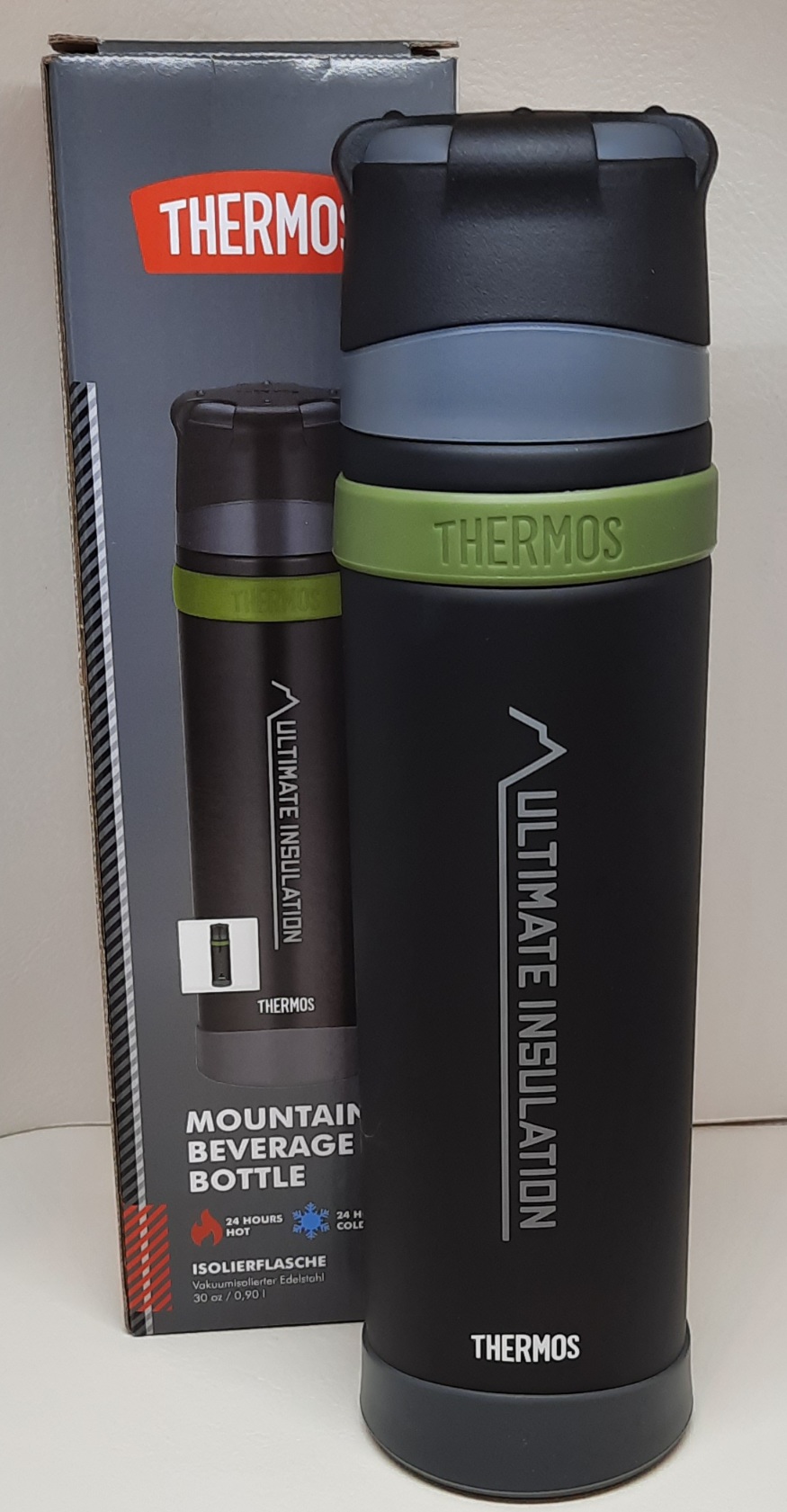 Thermos Isolierflasche 0,9l Mountain Beverage schwarz, 24 Std.heiß & kalt, schlag-und bruchfest 