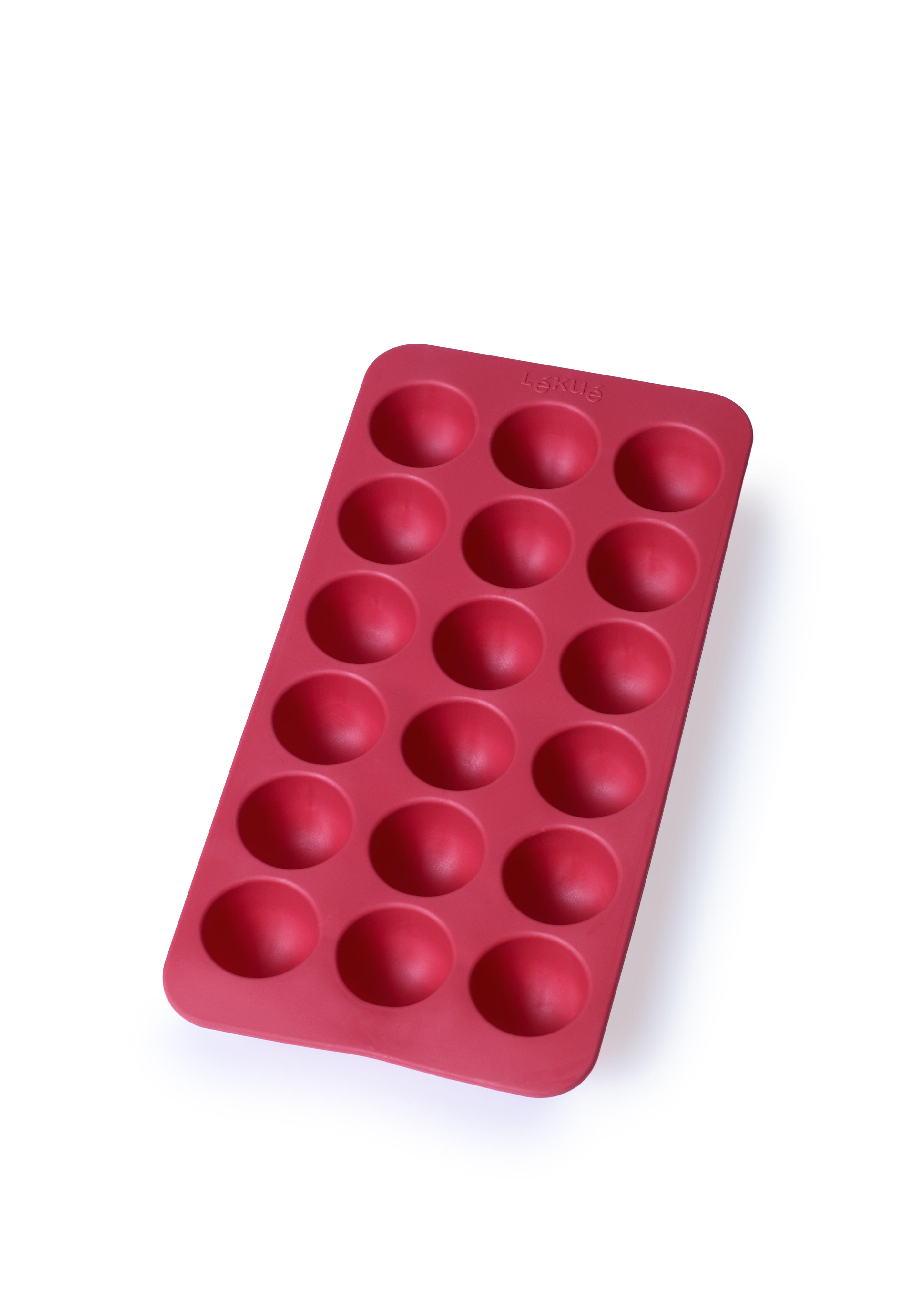 Eiswürfelform Halbkugel rot, für 18 Eiswürfel, mit Deckel 