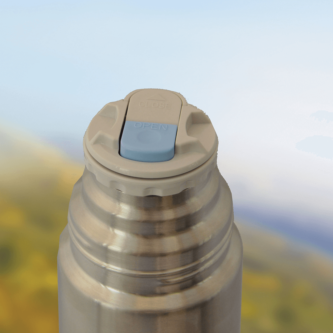 Isolierflasche -Light & Compact- 0,35 Liter, Edelstahl mattiert,doppelwandig,Thermos Automatikverschluss zerlegbar mit Trinkbecher