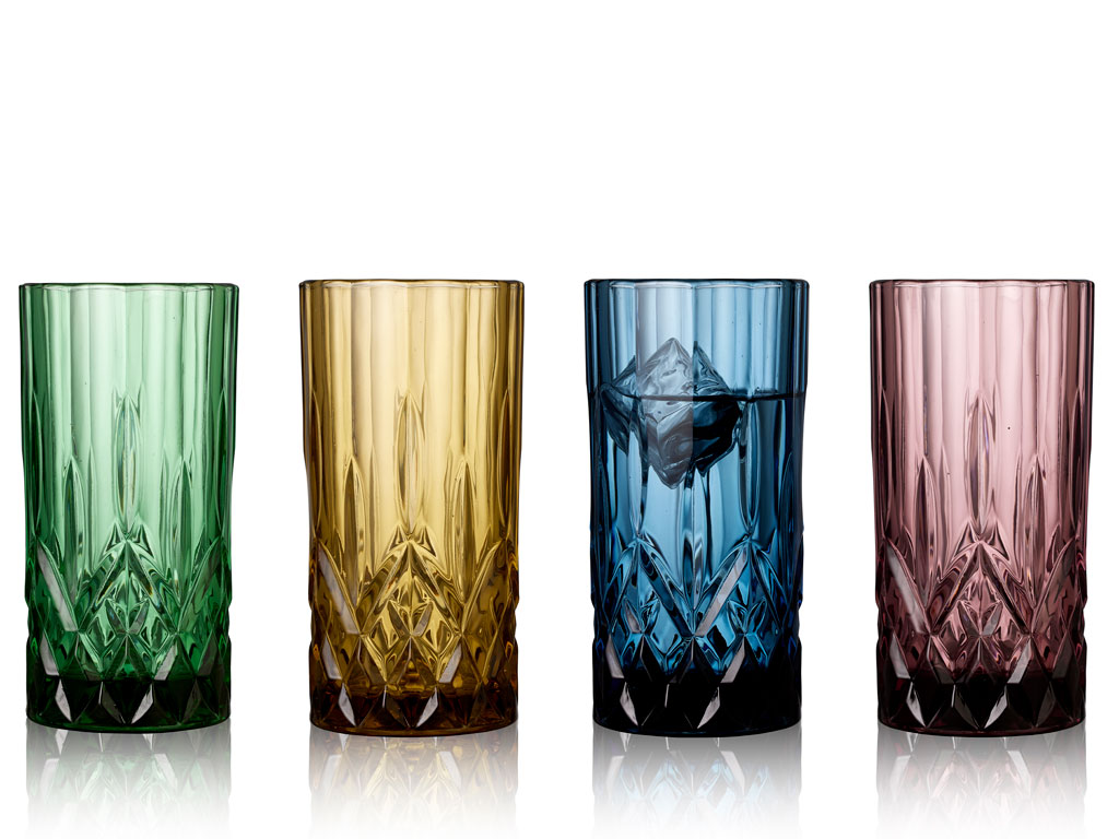 Longdrinkglas SORRENTO 4 Stück im Set farbl.sortiert, 450 ml, 13,8 cm Höhe, 6,8 cm im 