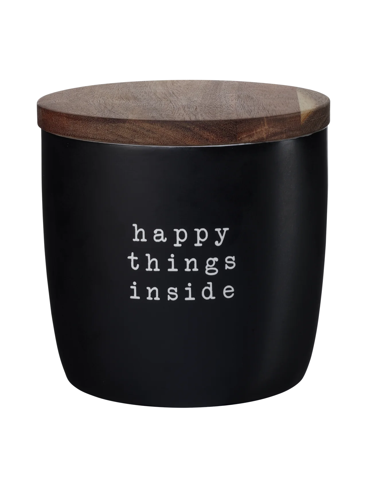 Keks Dose schwarz HAPPY THINGS INSIDE 14,5 cm hoch Vorratsdose aus Keramik m. Akazienholzdeckel 