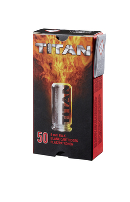 Perfekta Titan Platzpatronen 9mm ,50 Stück Stahlhülse im Plastikträger 