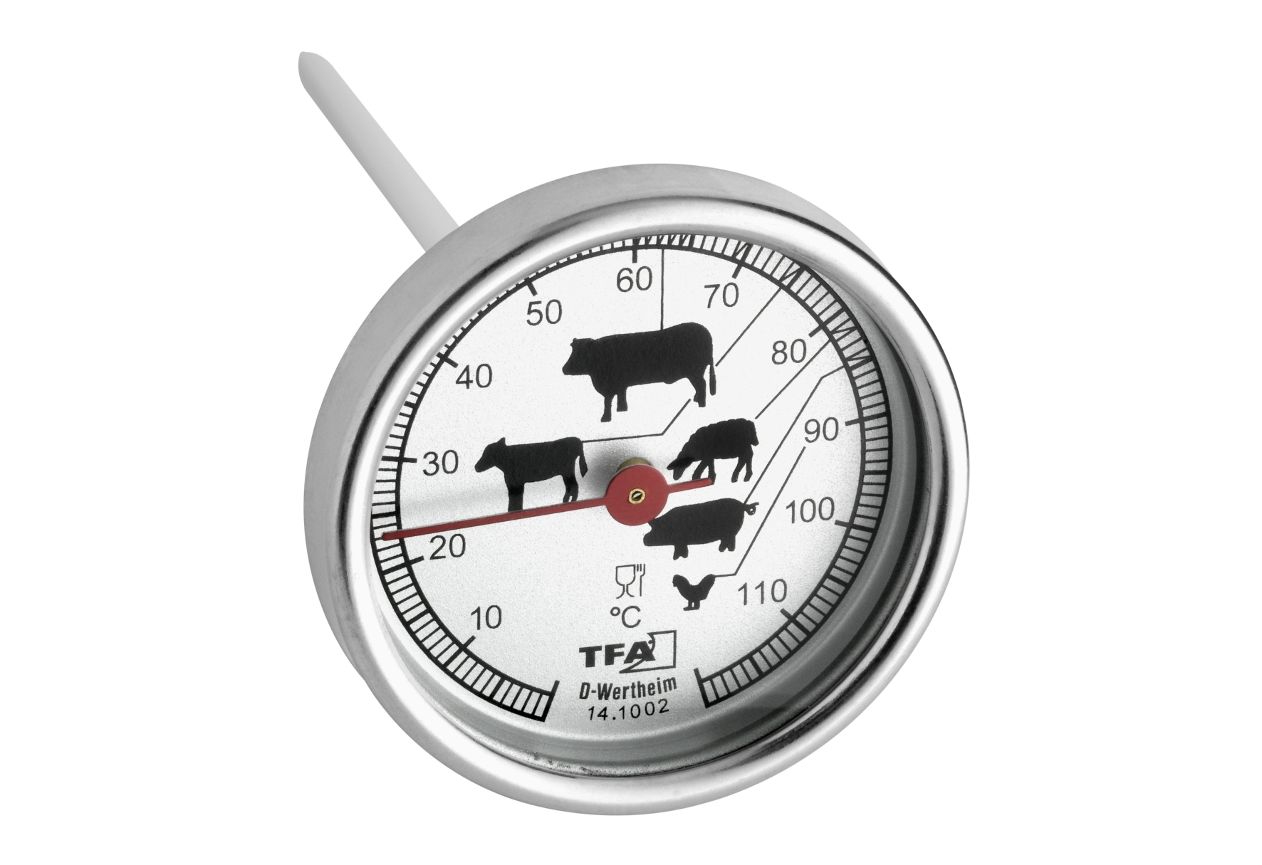 Braten-Thermometer Edelstahl, Tierabbildungen zum Erkennen des 