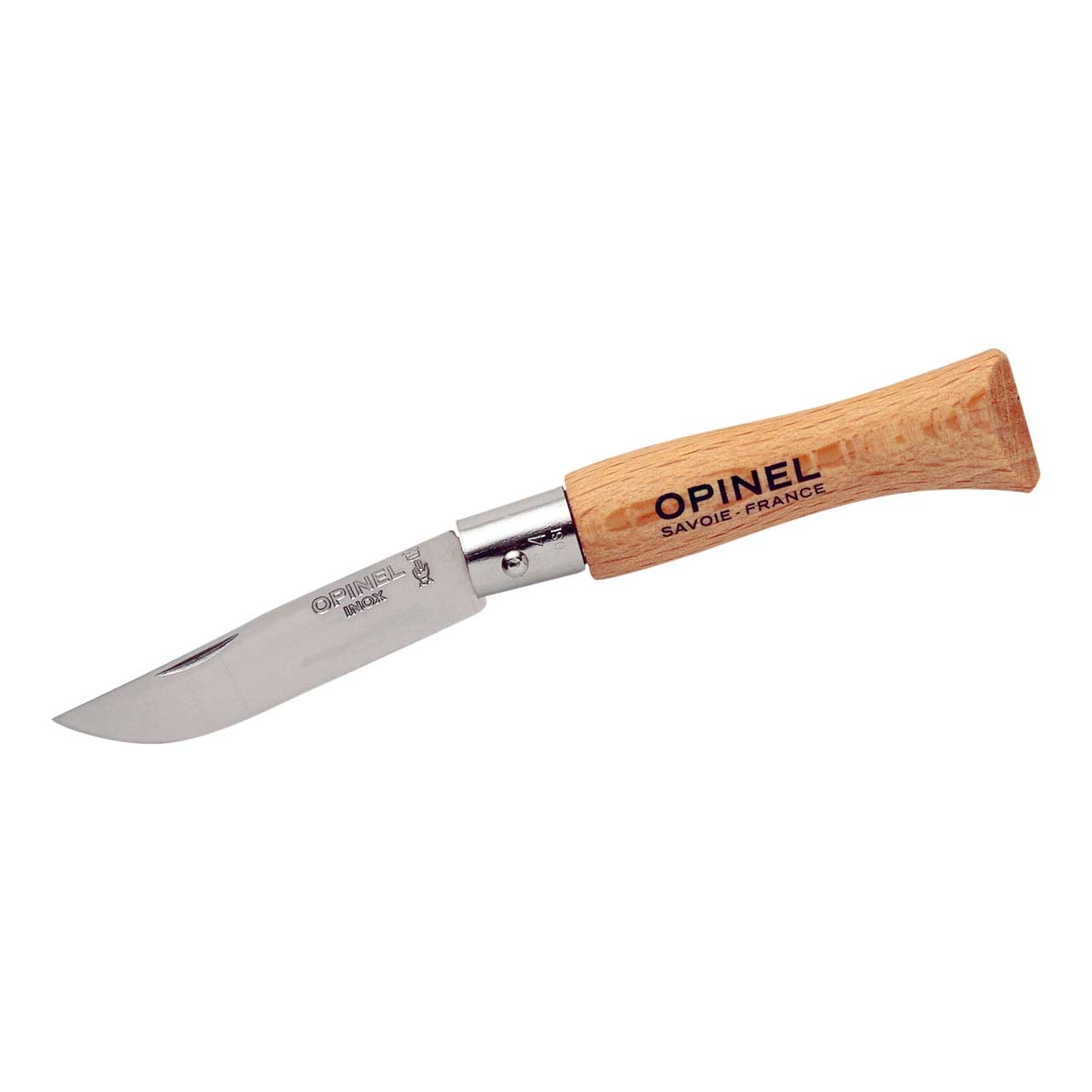 Opinel Messer No 04, Buche, mit rostfreier  Klinge und einem Heft aus lackiertem Hartholz  