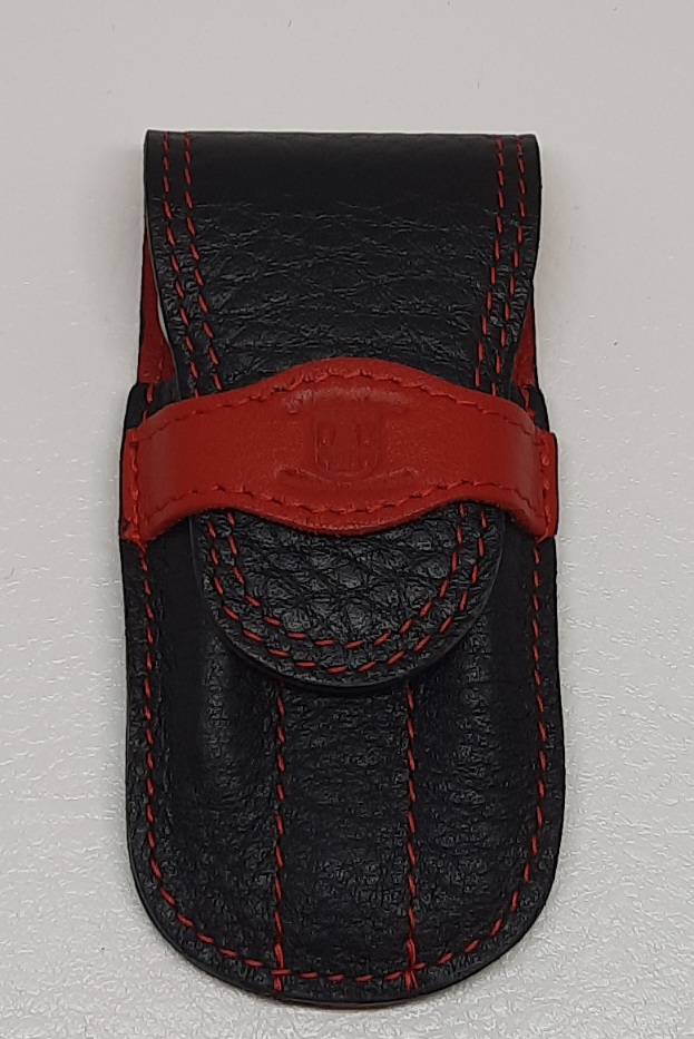 Manicuretui 3 teilig bestückt rot/schwarz Leder Kombischere (Nagel+Haut), Pinzette schräg , 
