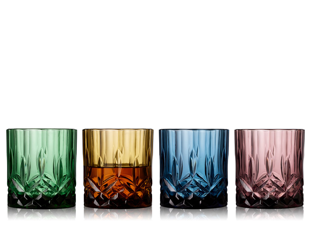 Whiskyglas SORRENTO 4 Stück im Set farbl. sortiert 350 ml, 9,8 cm Höhe, 8,4 cm Durchmesser spülmaschinenfest