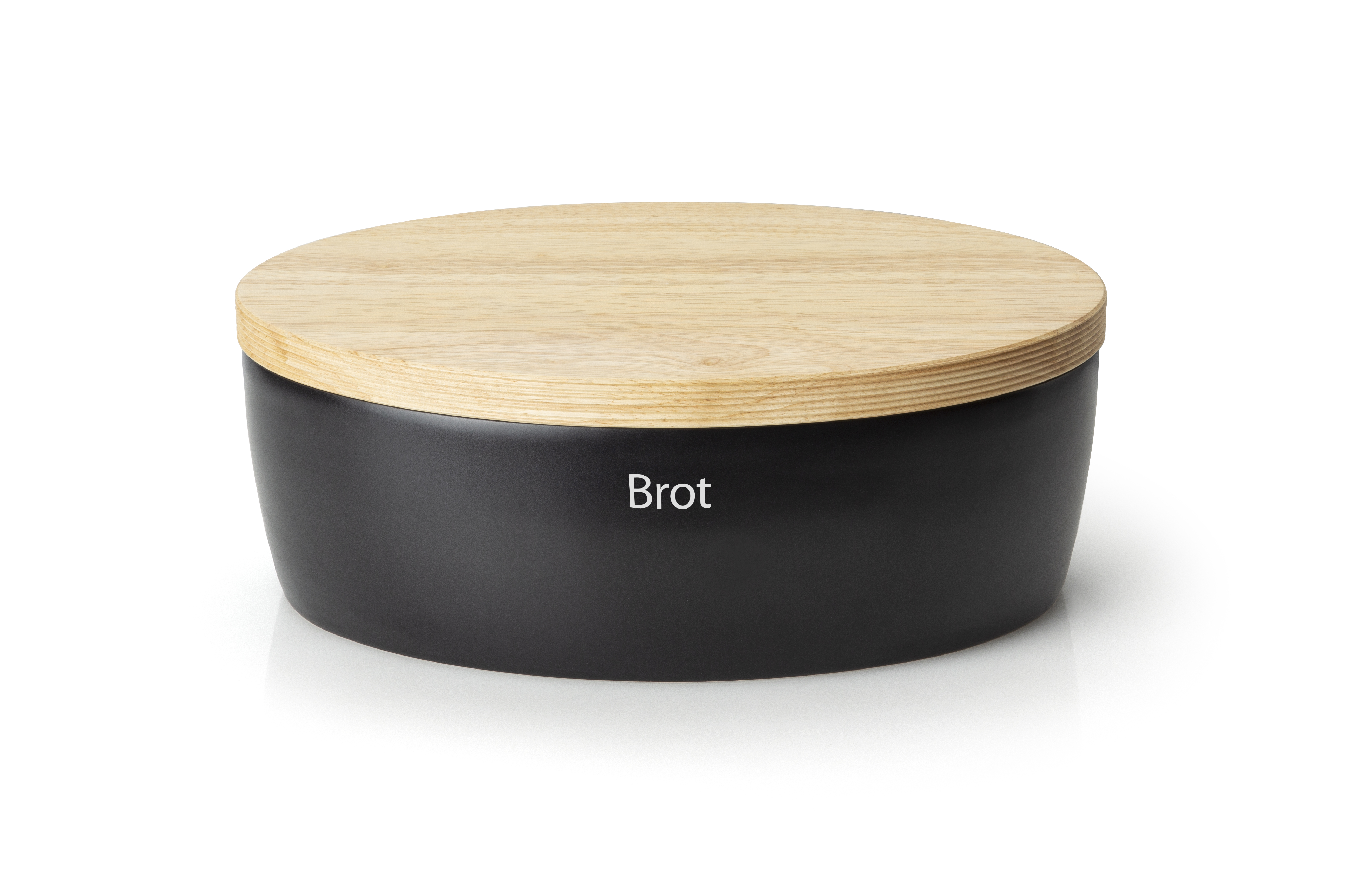 Brottopf oval mit Holzdeckel, matt schwarz 36 x 23 x 13,5 cm,Deckel als Scheidbrett nutzbar Perfekte Form zum Aufbewahren von Brot