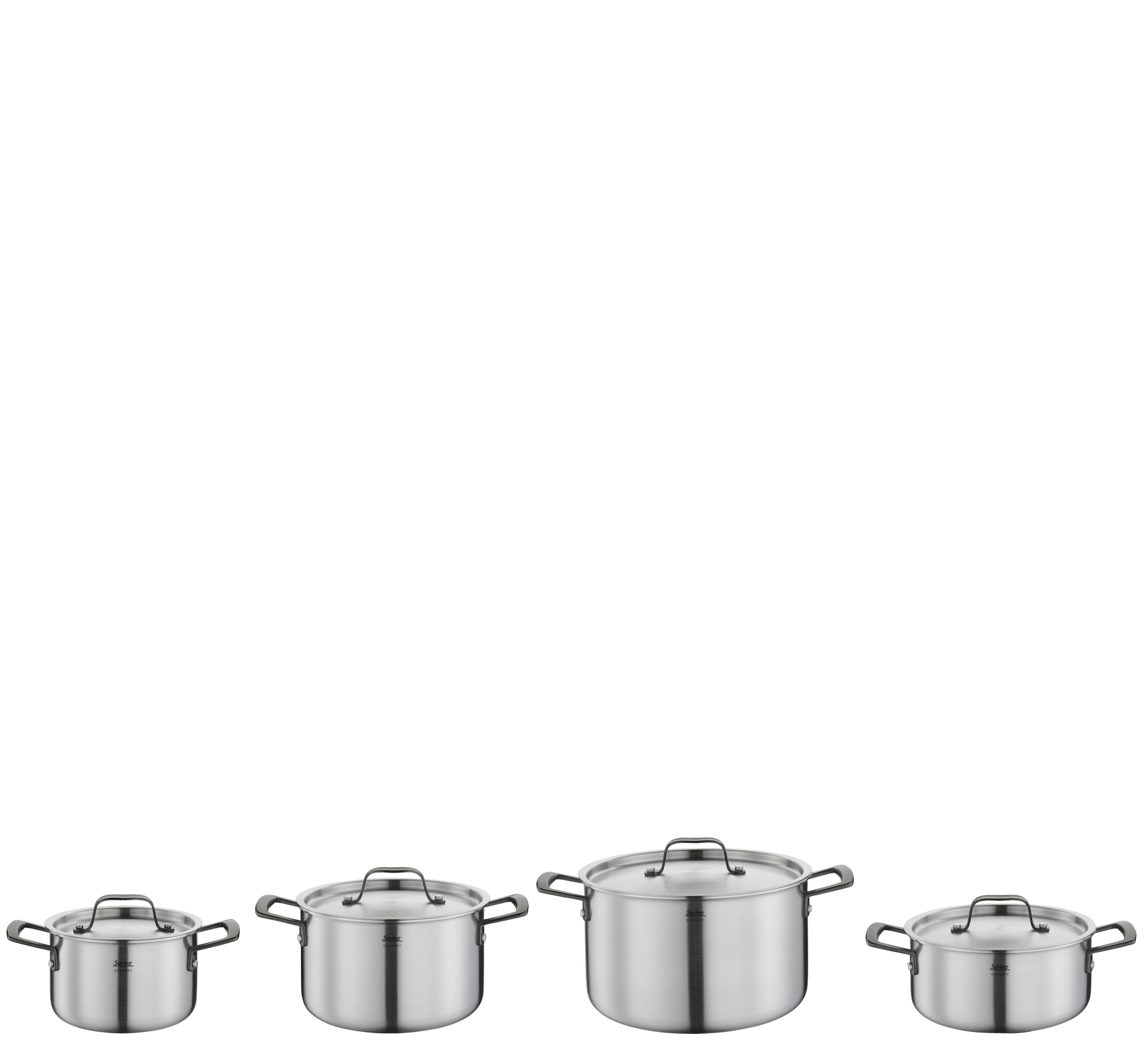 Koch Topf-Set 4-teilig, schwarz Gourmet Kochtopf 24,20,16 & Bratentopf für alle Herdarten 6,5 l, 3,7 l, 2,0 l, und 2,7 l
