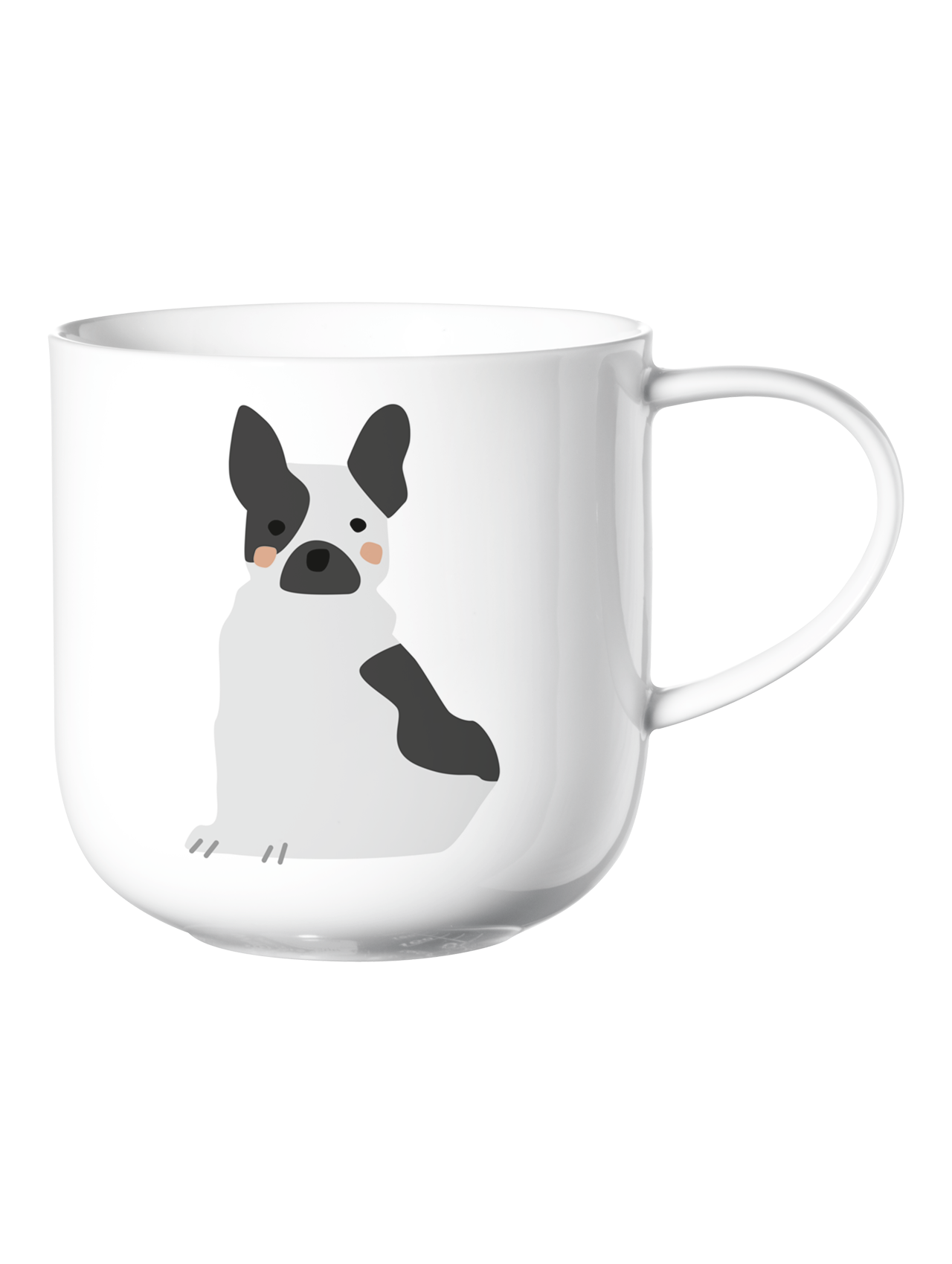 Henkelbecher, French Bulldog, Coppa D. 9,2 cm, H. 9,5 cm, 0,4 l., fine bone china  Spülmaschinengeeignet Mikrowellengeeignet