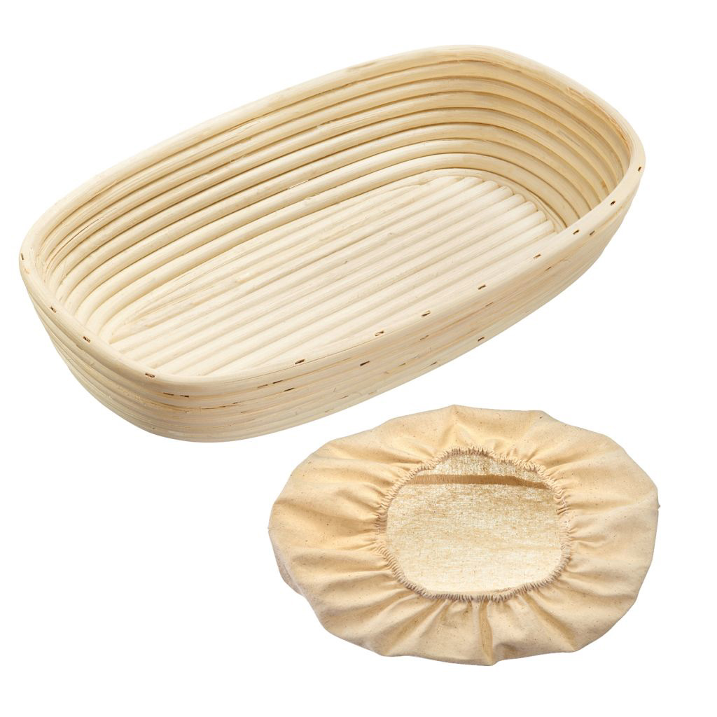 Gärkörbchen oval 33,5x20,5x8 Bezug aus Baumwolle, aus natürlichem Peddigrohr  für eine Teigmenge von ca. 1500 - 2000 g 