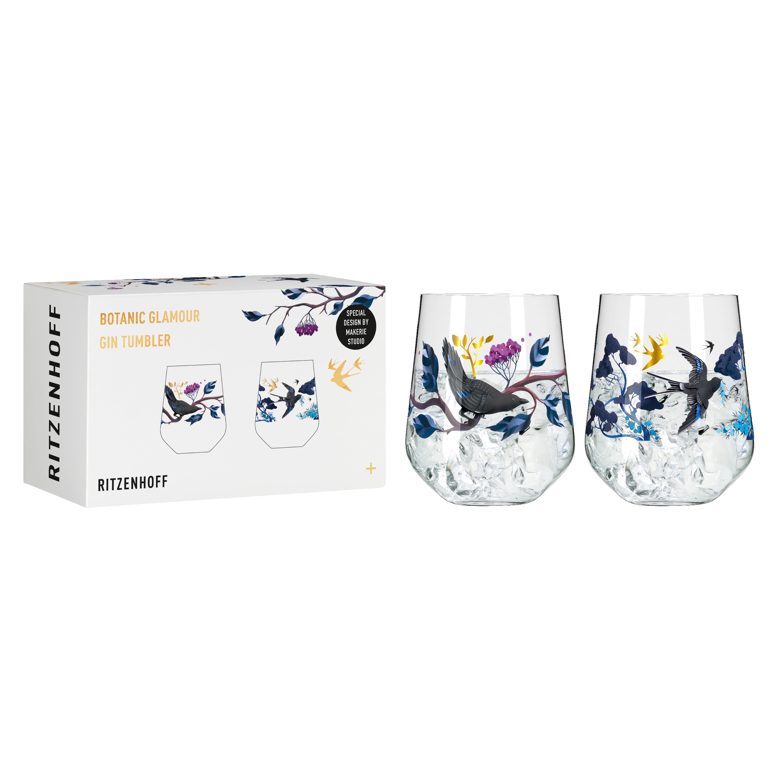 Botanic Glamour Gin Tumpler Glas 2er Set 710 ml Edles Longdrinkglas&#8208;Set,oyanne Horscroft 202 in einer exklusiven Geschenkverpackung