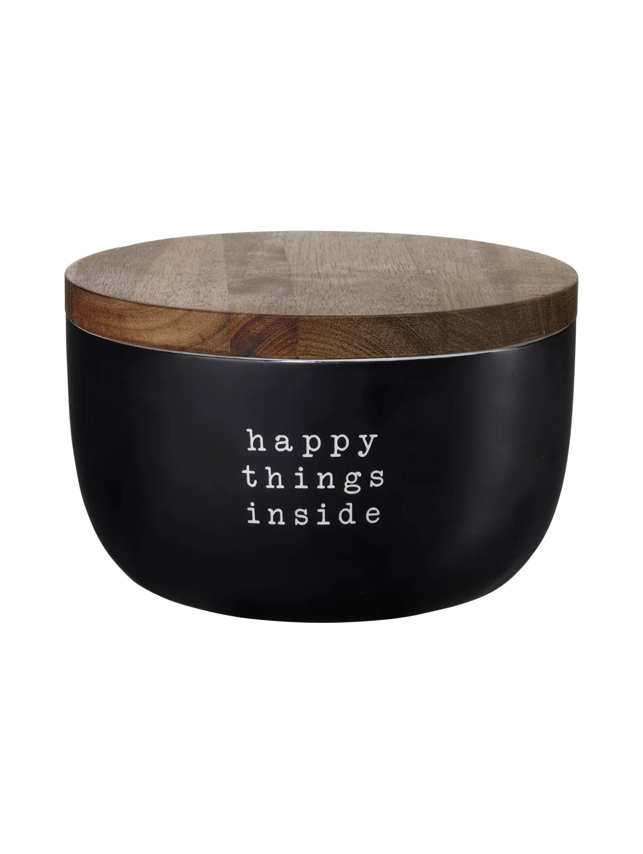  Keks Dose schwarz HAPPY THINGS INSIDE 9 cm hoch Vorratsdose aus Keramik  m. Akazienholzdeckel 