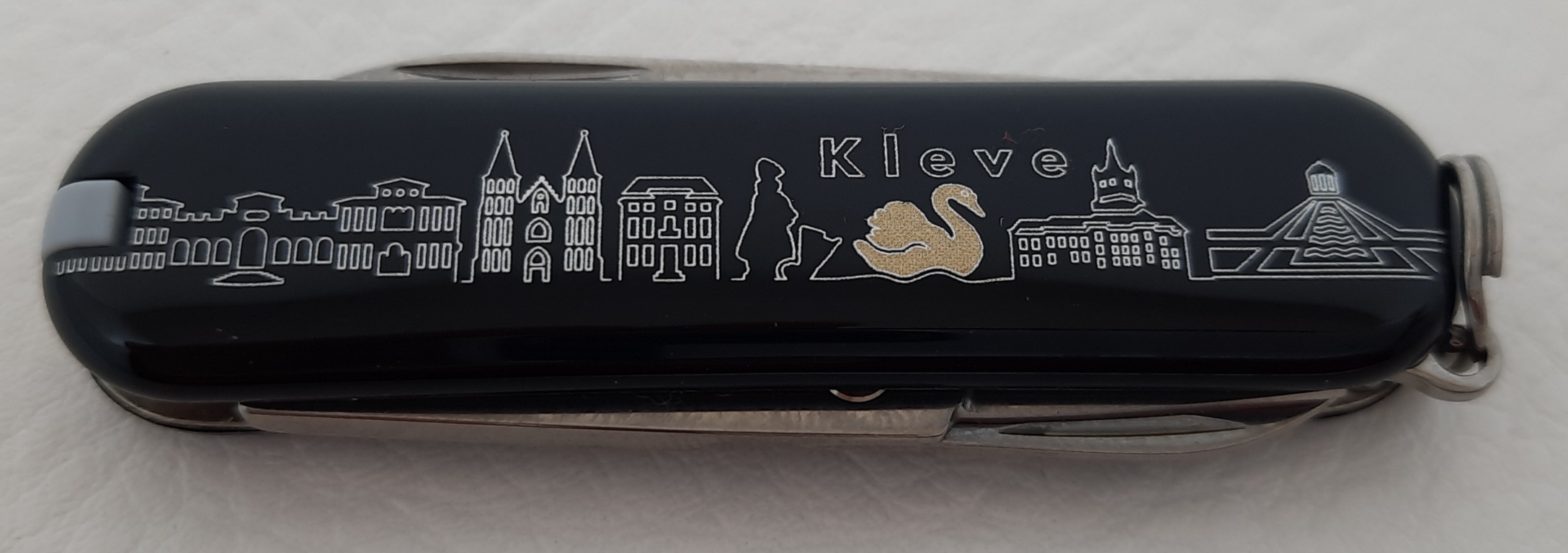 Stadtmesser Klever Taschenmesser CLASSICSD schwarz mit Klever Stadtmotiv, 7 Funktionen 